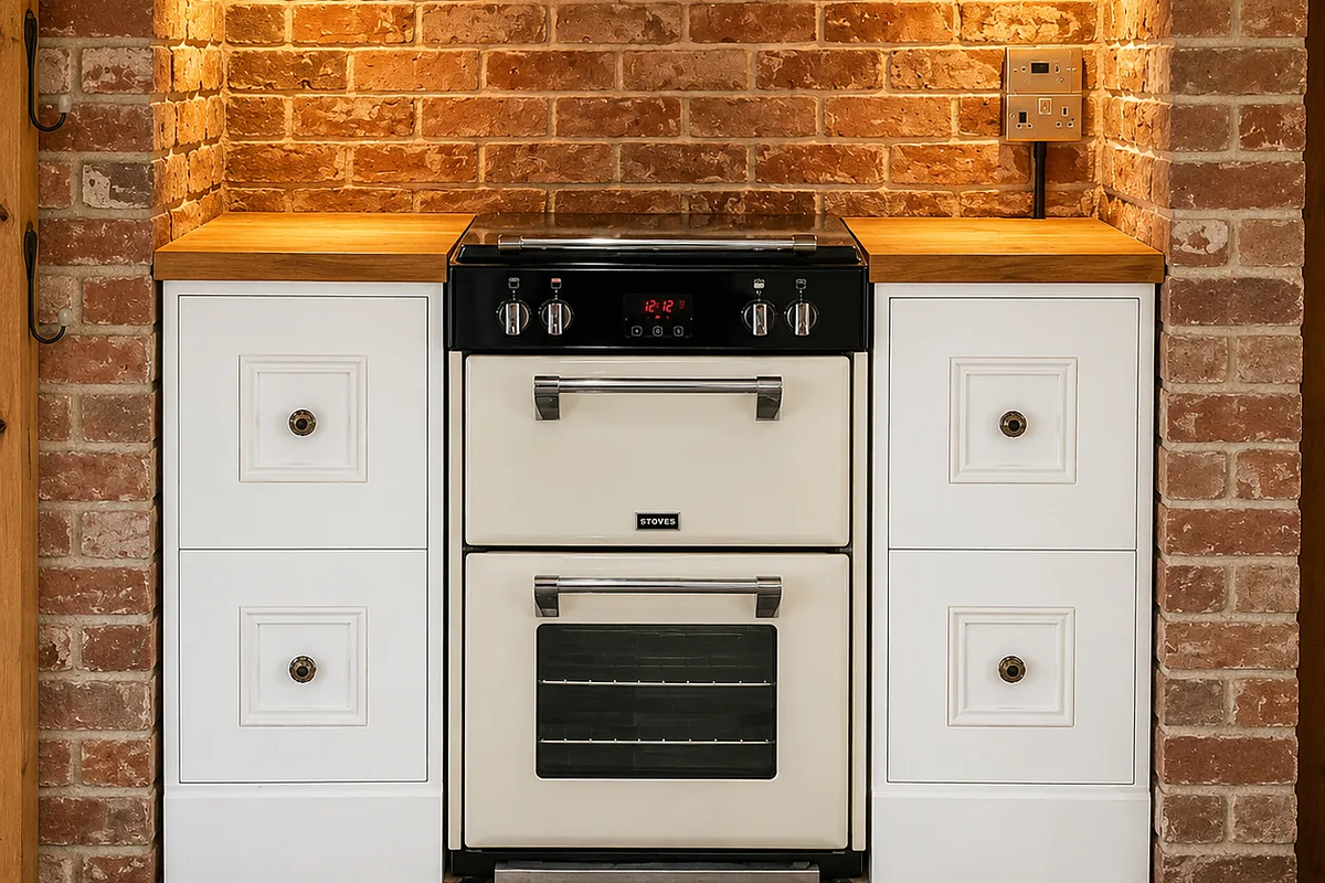 Painted Country Kitchen with a Brick Range Recess