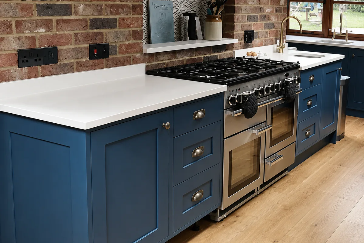Navy Island Kitchen with Exposed Brick
