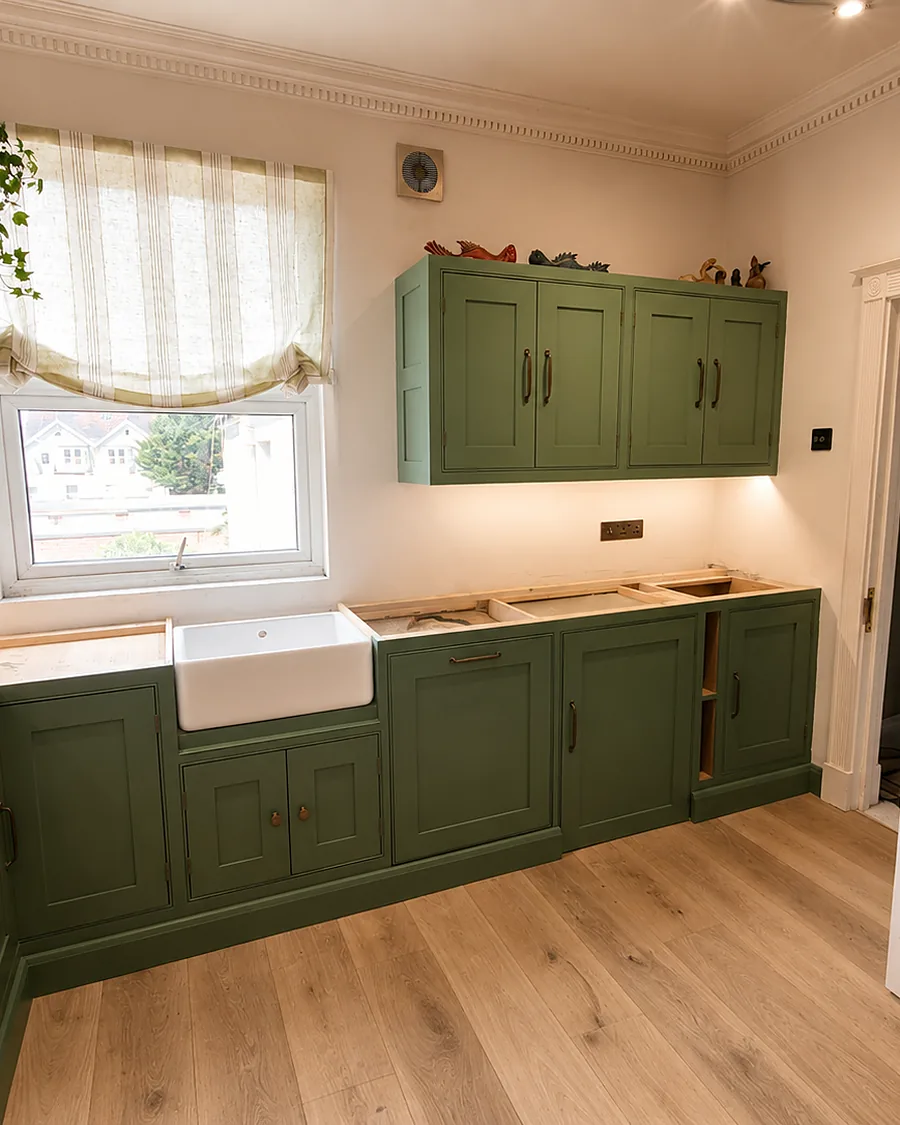 Cabinetry fitted and awaiting final coats — On site